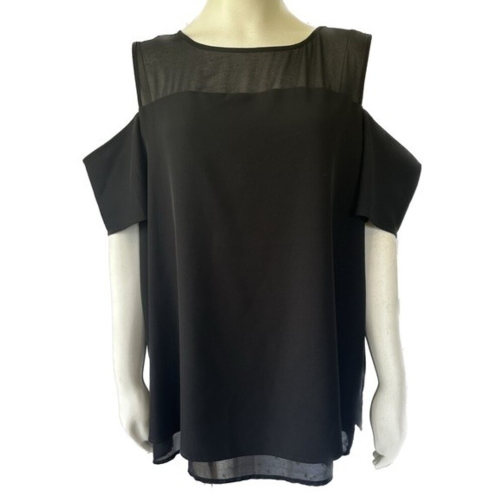 Calvin Klein Black Cold Shoulder Sheer Lined Blouse Top Minimalist Classic XL